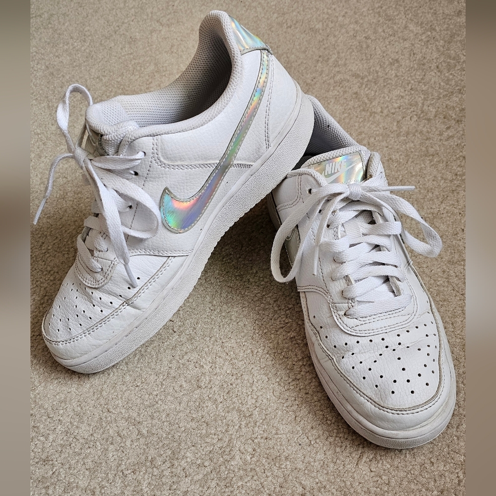 Nike Court Vision Low Metallic Silver White Sneakers Size 8
